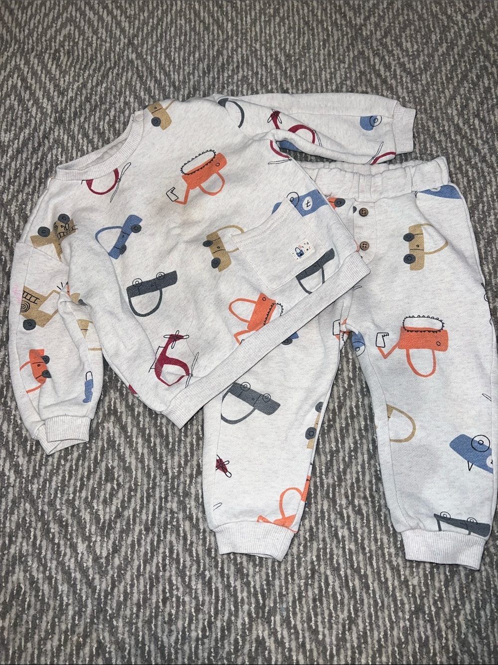 Mayoral Cream Sweatshirt & Joggers Set with Multicolor Car Prints